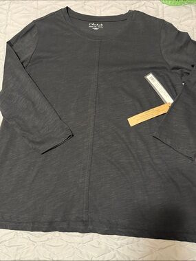 Sz L⭐️NWT CHARLIE B Black 3/4 Long-Sleeve Cotton Crewneck Tee